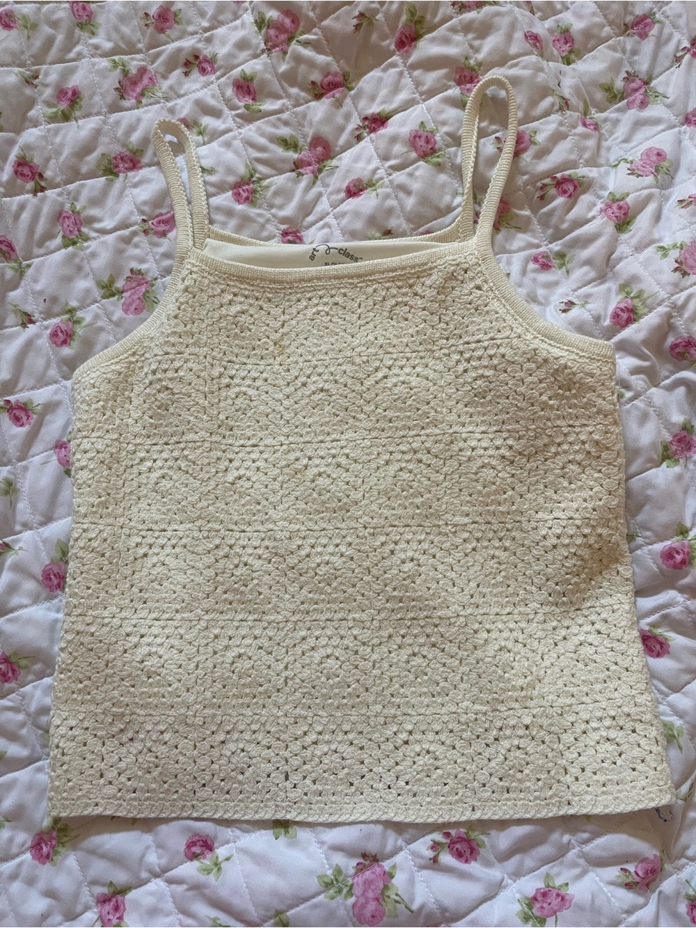 art class Cream Crochet Knit Spaghetti Strap Camisole Top